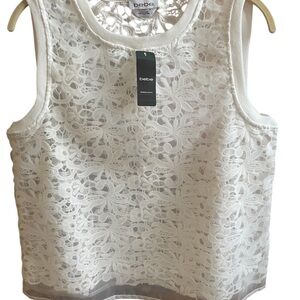 Bebe White French knot embroidery Top NWT